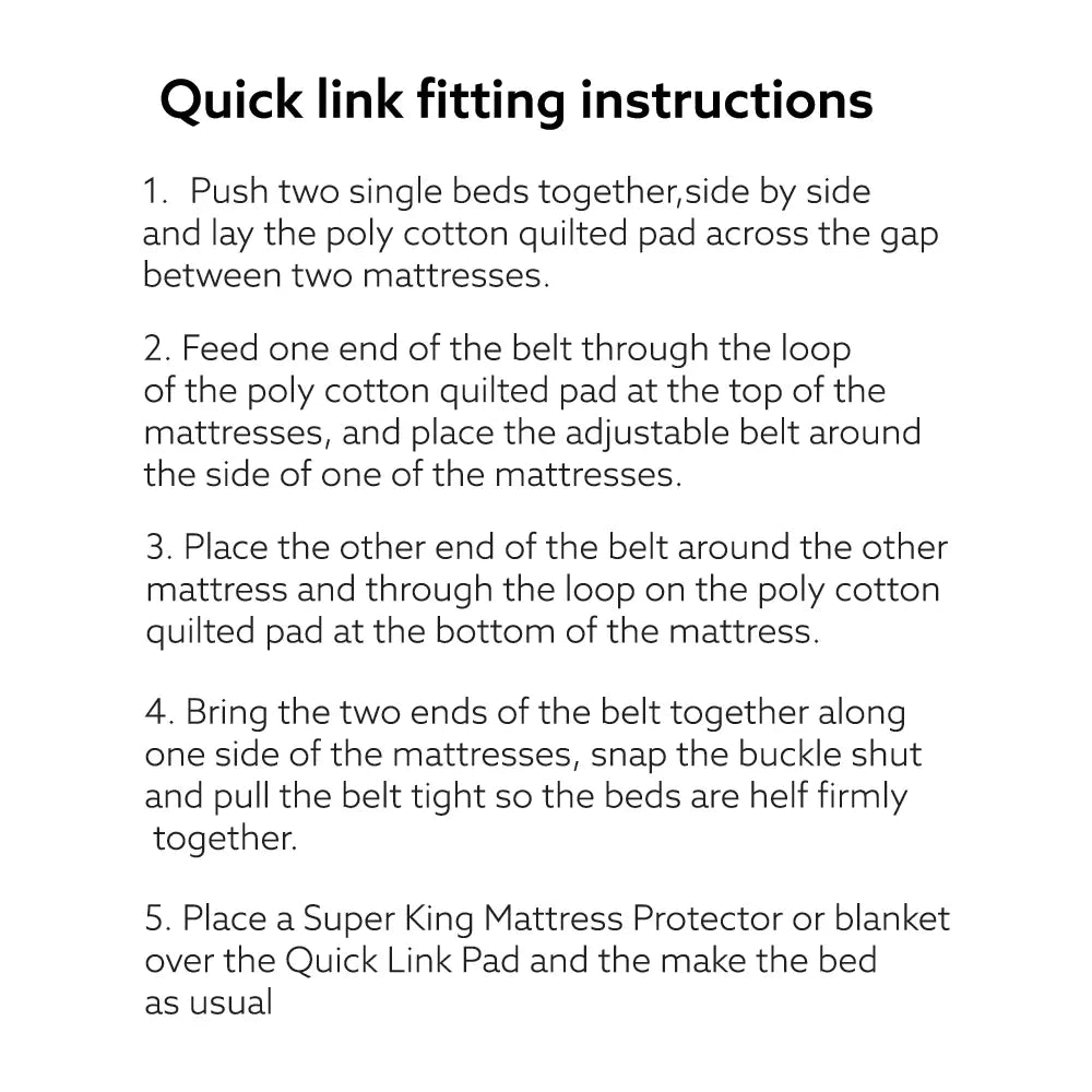 Text instructions for quick link fitting on mattresses