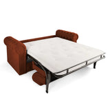Jay-Be Chesterfield hotel sofa bed, burnt orange, two-seater opened out with mattress