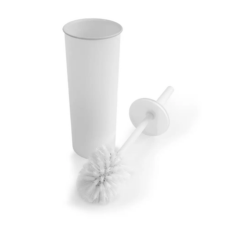 White plastic toilet brush on the white background