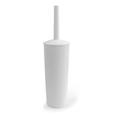 White toilet brush with holder on a white background