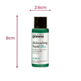 Grammo mini washing-up liquid dimensions, 30ml bottle measuring 8cm high and 2.6cm wide