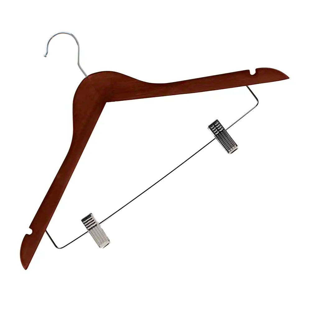Dual Clip Wooden Hook Coat Hanger