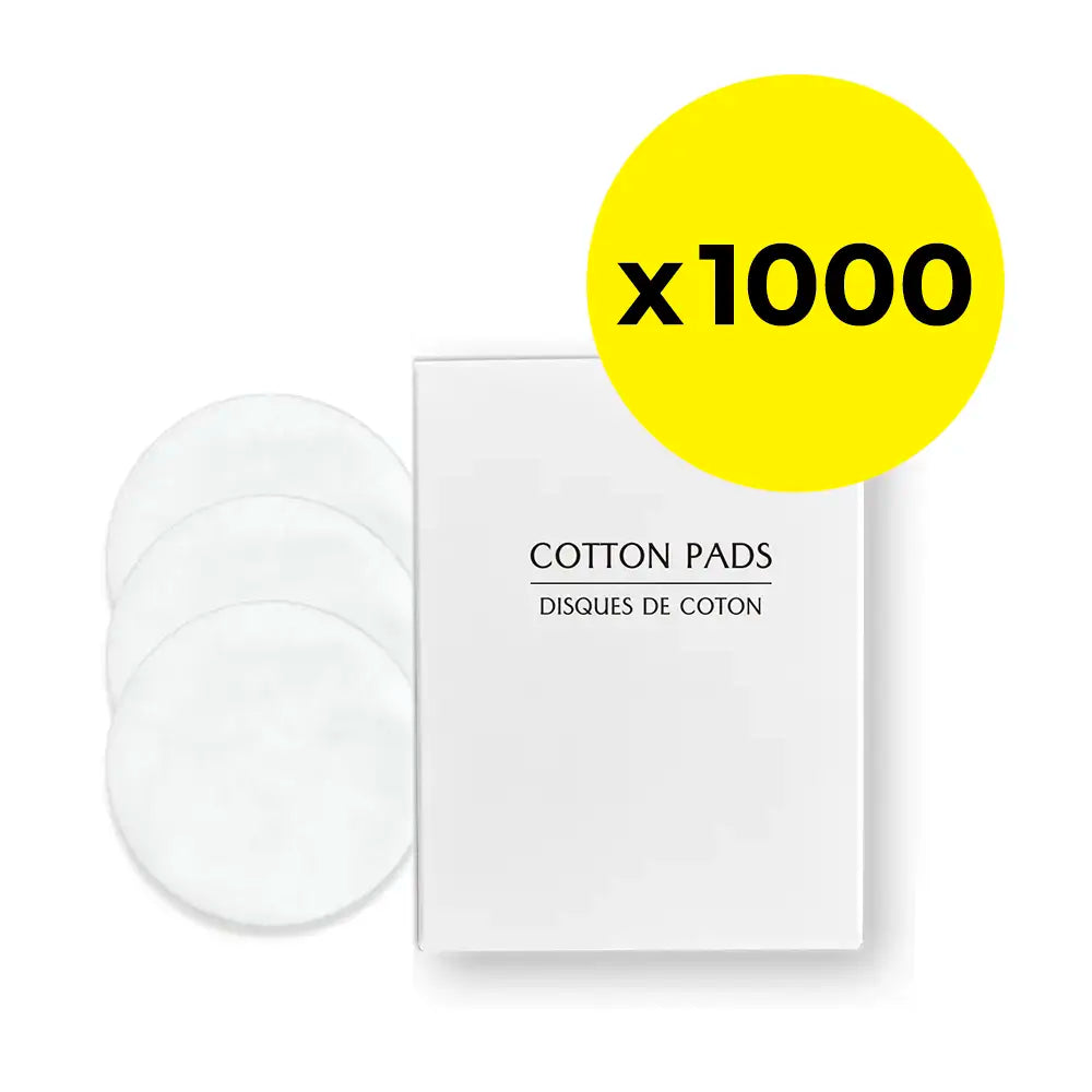 Box of cotton pads with a yellow circle indicating 'x1000' on a white background