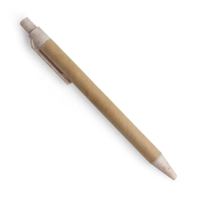Recycled paper pen with neutral accents on a white background
