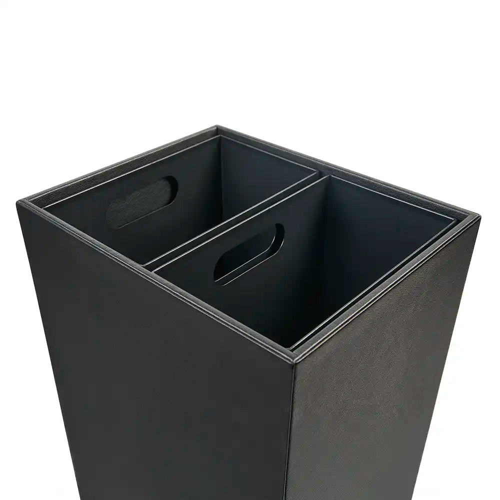 Faux Leather Waste & Recycling Twin Bin 12L - Black