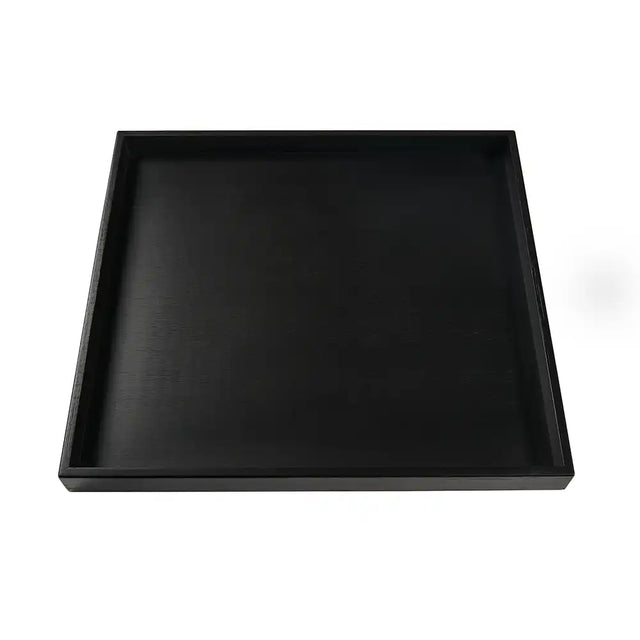 Black rectangular tray on a white background