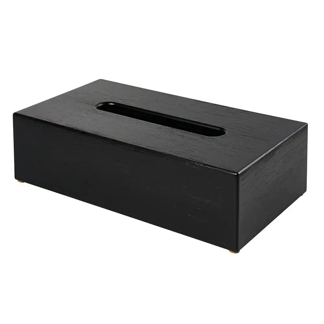 Black rectangular tissue box on a white background