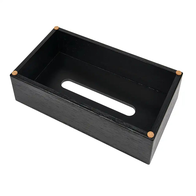 Black rectangular tissue box on a white background