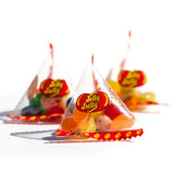 Jelly Belly candy in clear pyramid packaging on a white background