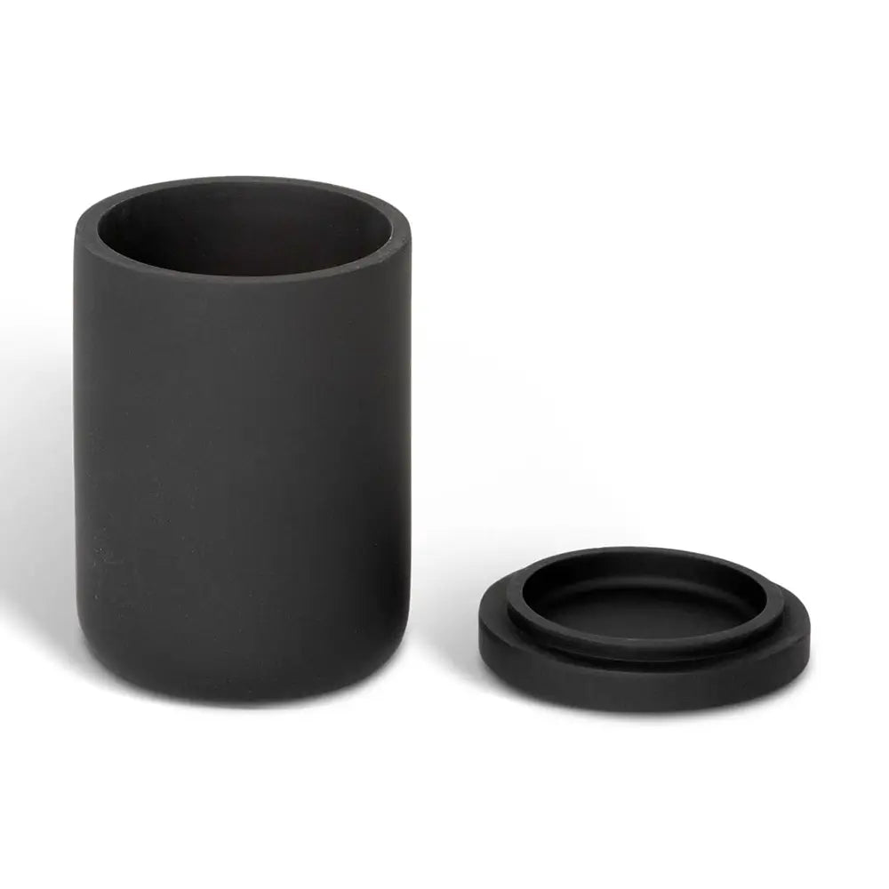 Black Toba Amenity Jar with a lid on a white background