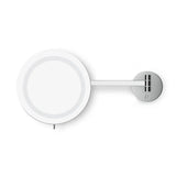 Wall-mounted mirror with light on a white background