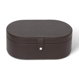 Brown leather-effect storage box on a white background