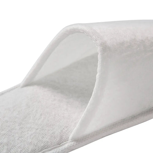 Close-up of a pair of white Slippers with a soft texture on a white background