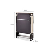 Portable folding bed with dimensions labeled on a white background