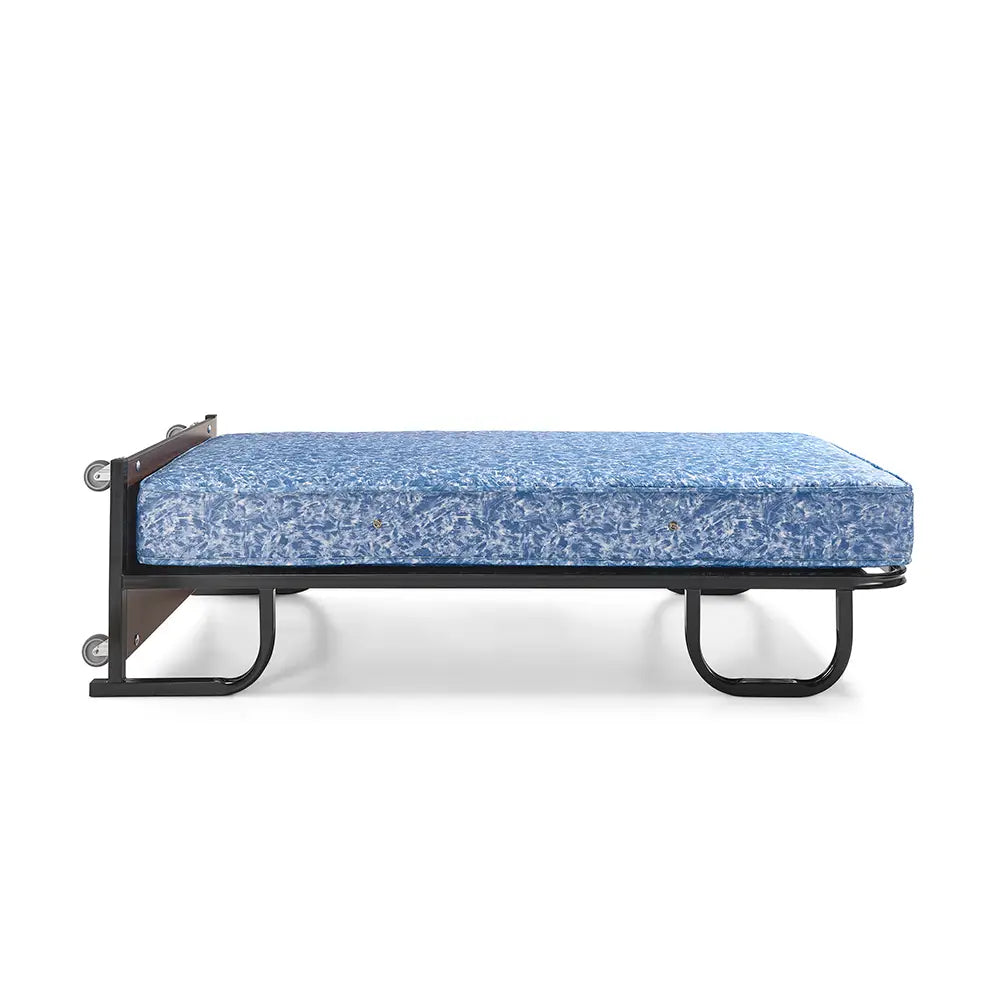 Bed with metal frame on a white background