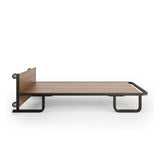 Wooden bed base with a metal frame on a white background