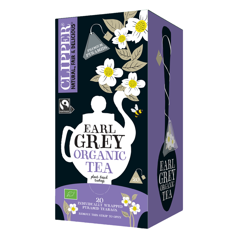 Clipper Premium Fairtrade Organic Earl Grey Pyramid Tea Bags - Tag & Envelope
