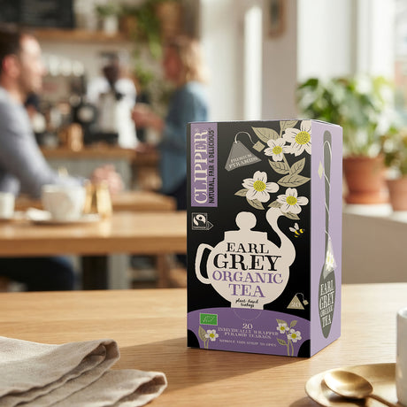 Clipper Premium Fairtrade Organic Earl Grey Pyramid Tea Bags - Tag & Envelope