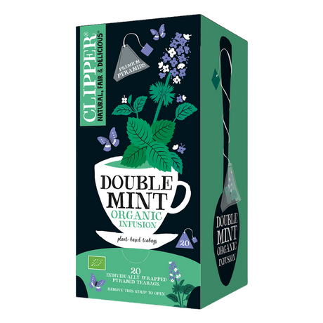 Clipper Premium Organic Double Mint Pyramid Tea Bags - Tag & Envelope