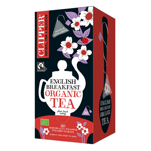 Clipper Premium Fairtrade Organic English Breakfast Pyramid Tea Bags - Tag & Envelope