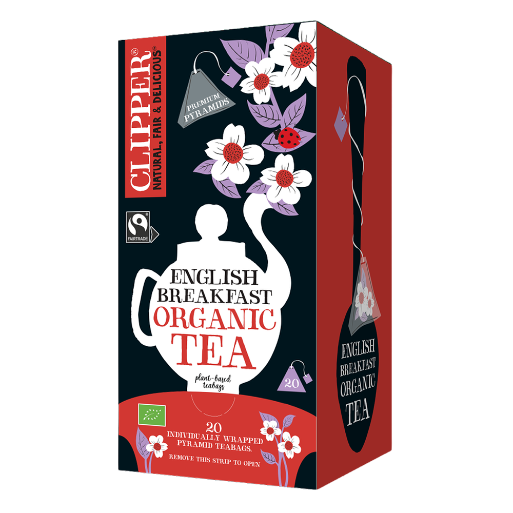 Clipper Premium Fairtrade Organic English Breakfast Pyramid Tea Bags - Tag & Envelope