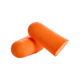 A pair of orange foam earplugs