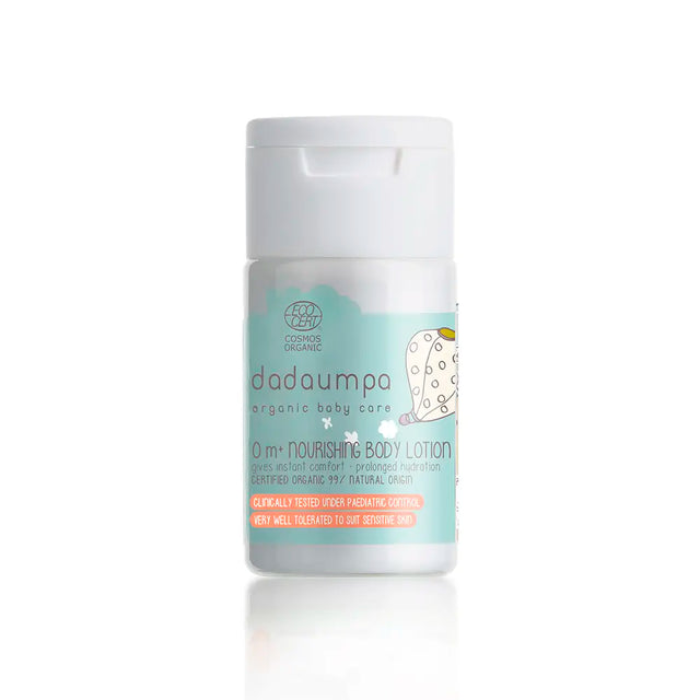 Dadoumpa organic baby care lotion bottle on a white background
