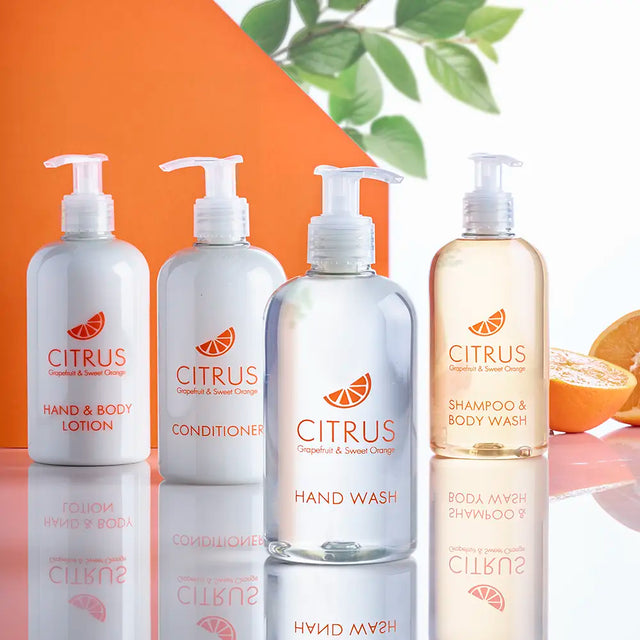 Citrus Grapefruit and Sweet Orange  collection showing use of clear pump 