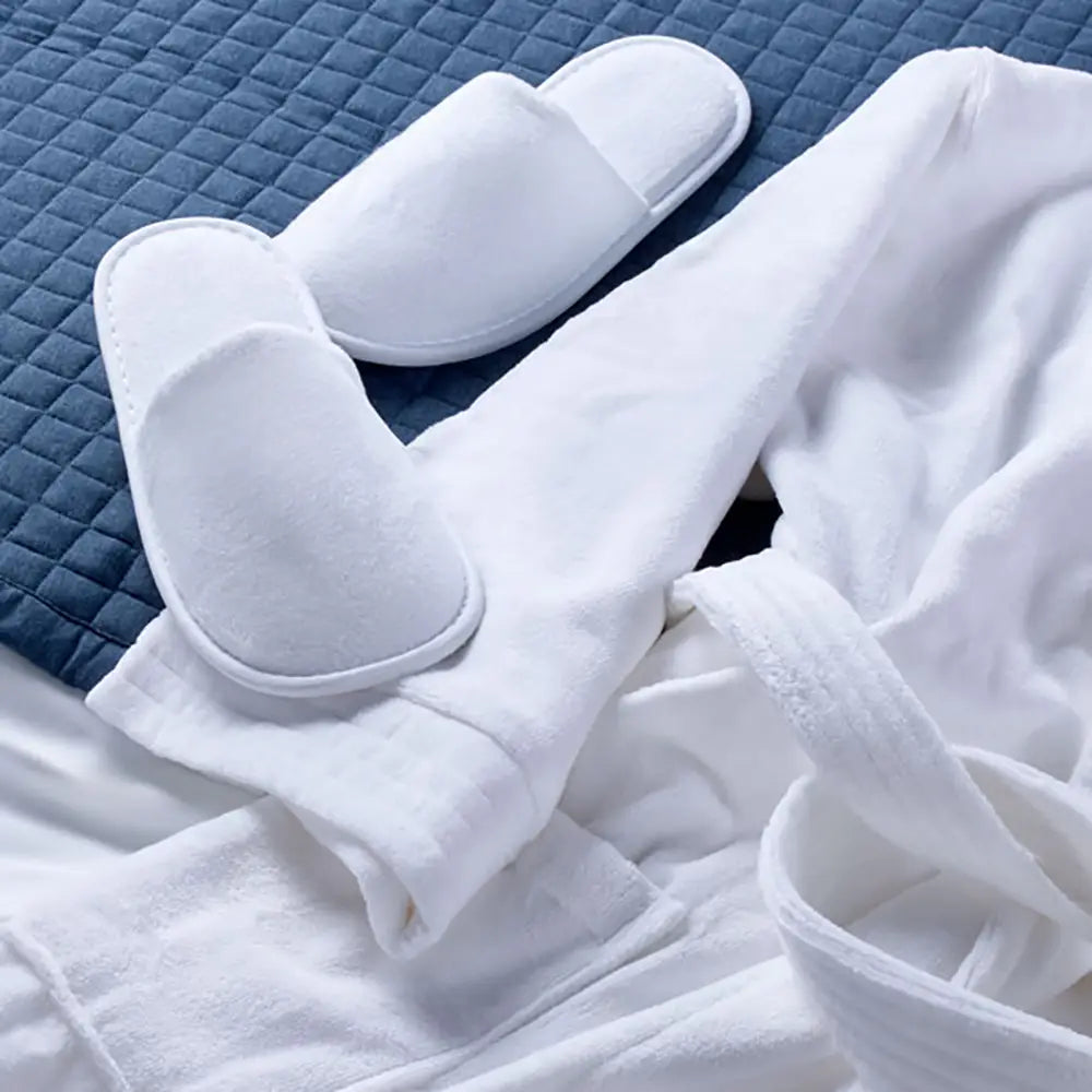 Luxury Velour Cotton Bathrobe and closed toe slippers