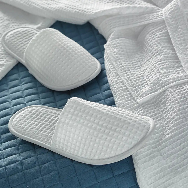 Classic Waffle Slippers with Closed Toe and waffle robe