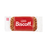 Packaged Biscoff cookie with red label on a white background
