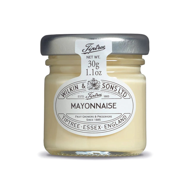 Jar of 30g Tiptree mayonnaise on a white background