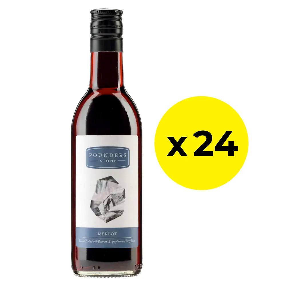 Bottle of Founders Stone Merlot with a yellow circle indicating 'x24 pack ' - Merlot
Wine of Moldova
A medium bodied, smooth red wine
13% ABV