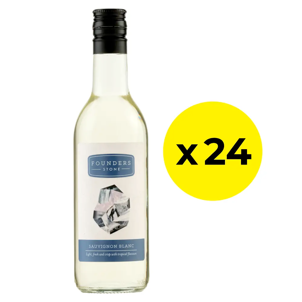 Bottle of Founders Stone Sauvignon Blanc with a yellow circle indicating 'x24 pack' - Sauvignon Blanc
Wine of Chile
A light &amp; crisp, fruity white wine
12.5% ABV