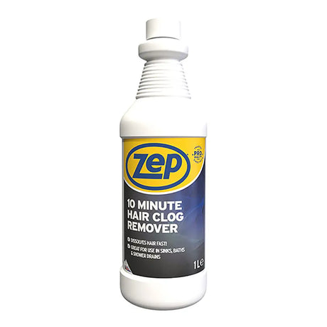 Zep 10 Minute Hair Clog Remover 1L -formula designed to quickly dissolve hair which is a common cause of blocked drains in bathrooms
