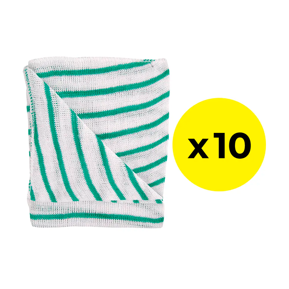 Washable green stripe Knitted Cleaning & Dish Cloth - medium-weight - pack of ten 