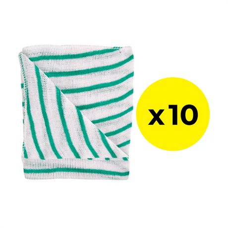 Washable green stripe Knitted Cleaning & Dish Cloth - medium-weight - pack of ten 