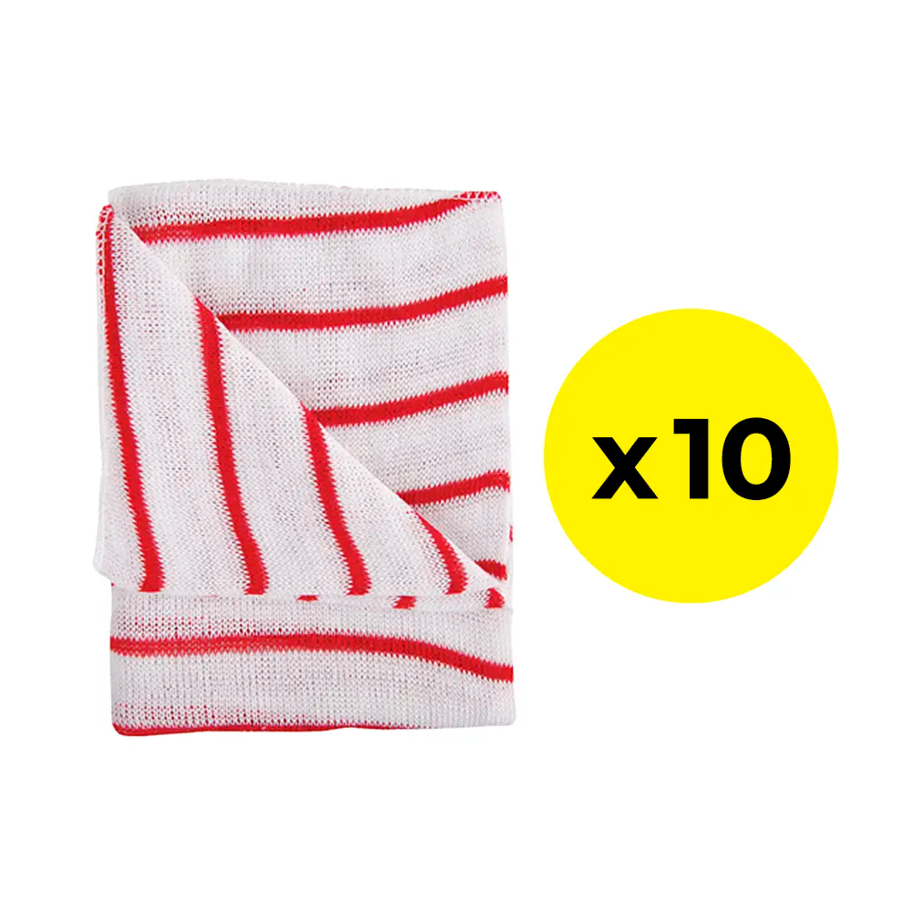 Washable red stripe Knitted Cleaning & Dish Cloth - medium-weight - pack of ten 