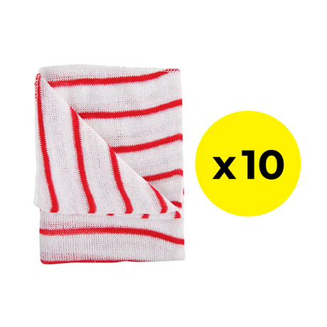 Washable red stripe Knitted Cleaning & Dish Cloth - medium-weight - pack of ten 