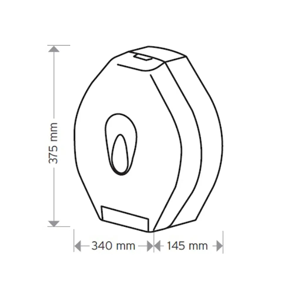 Technical drawing of Jumbo Toilet Roll Dispenser with dimensions labeled