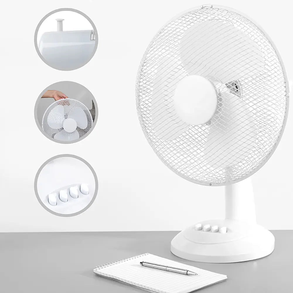White Bedroom & Desk Fan 12" - front view 