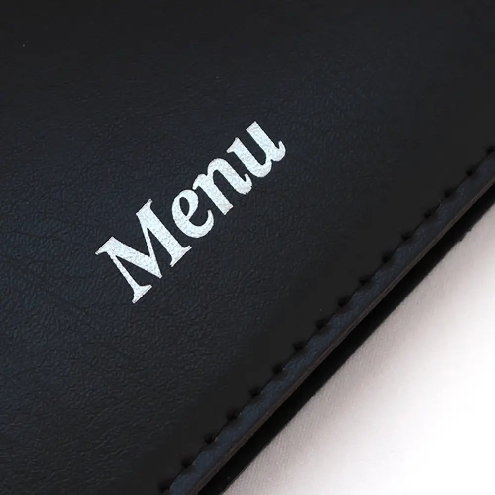 Faux Leather Menu Holder showing 'Menu' embossed in sliver