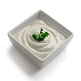 Porcelain Square Dish with a white sauce 