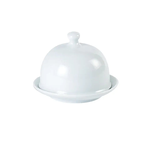 White Toughened Covered Butter Dish on a white background