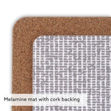 Heat Resistant Melamine Placemat with cork backing showing both sides.