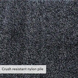 Close-up of crush resistant nylon pile texture with a label