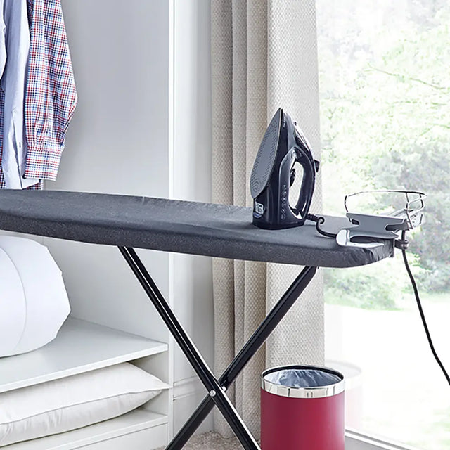 Anti-Theft Ironing Board Rest & Hanger in lifestyle setting