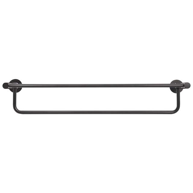 Black metal towel rail on a white background