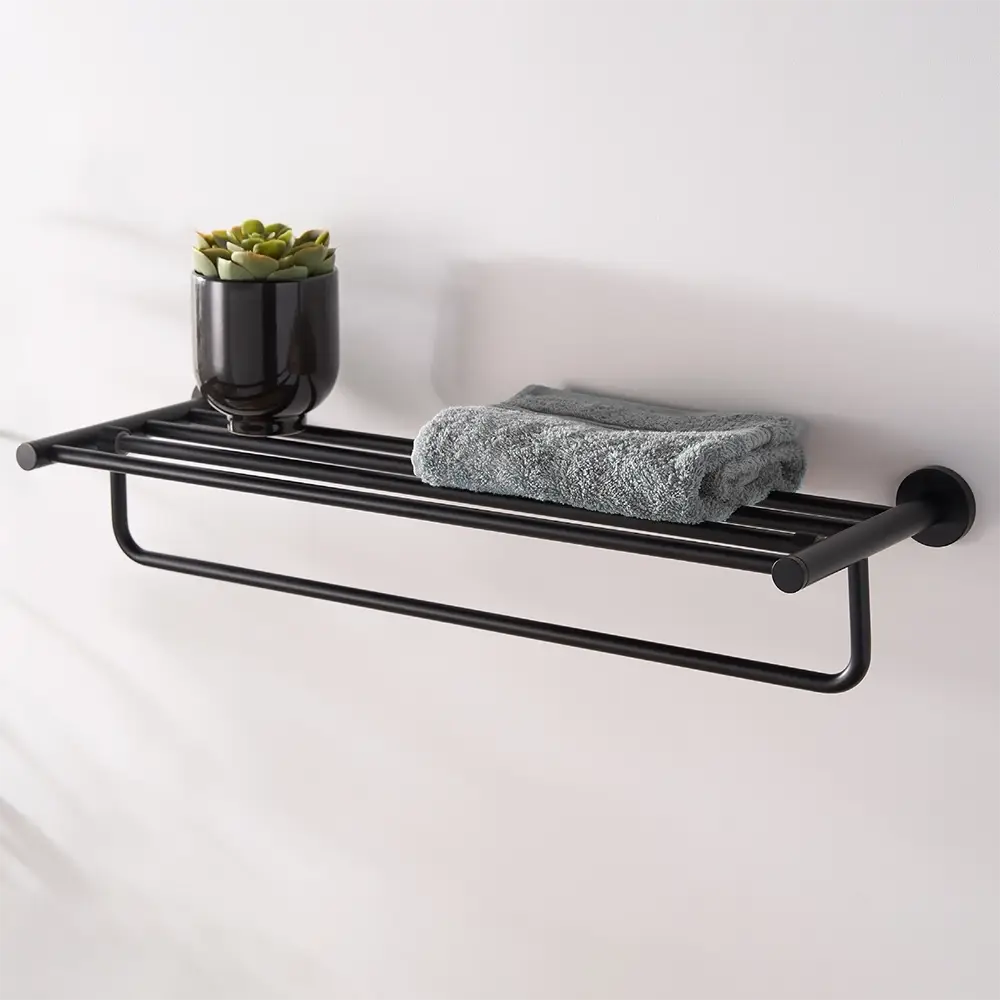 Black Towel Rail With Shelf