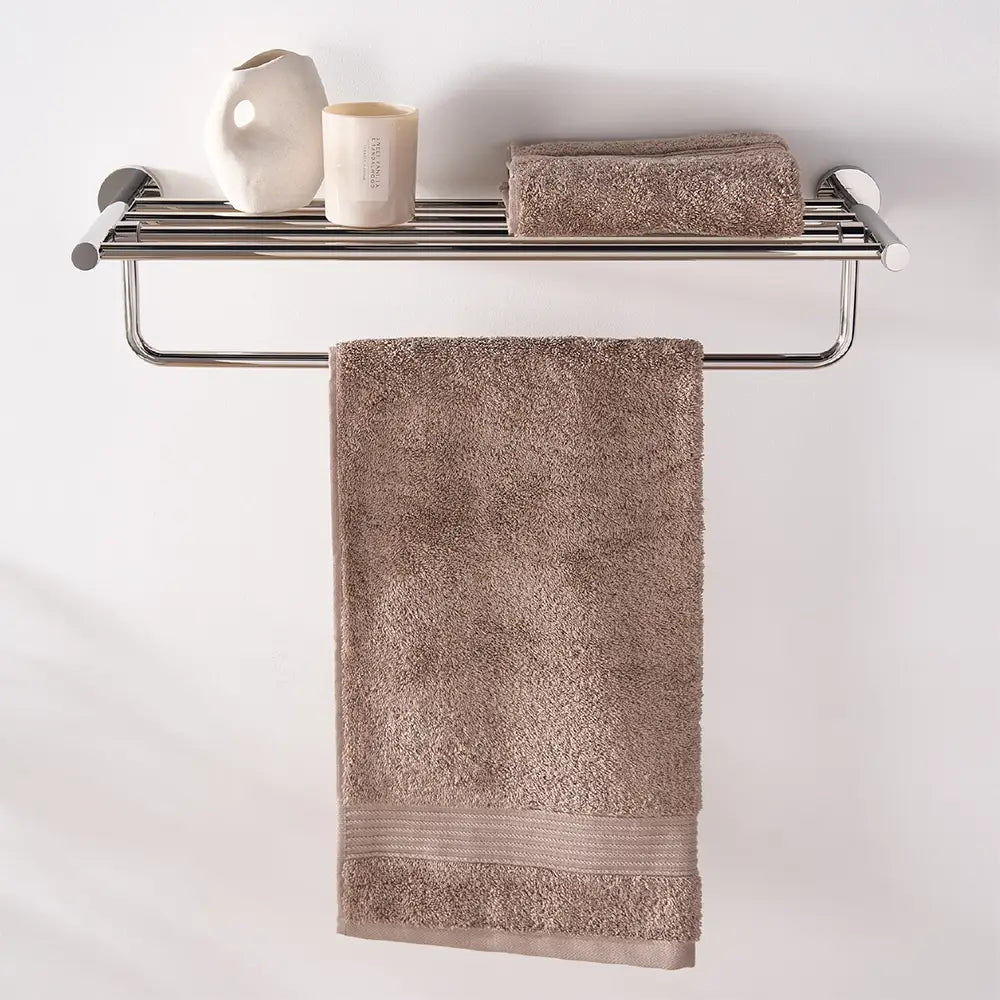 Polished Steel Towel Rail With Shelf